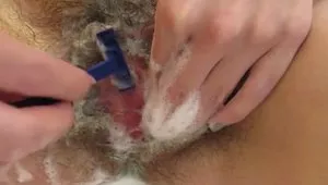 Shaving Off My Extreme Hairy Big Clit Pussy Lips In Close Up