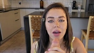 Freckled Babe Sucks Dick Until The Sperm Covers Her Whole Face